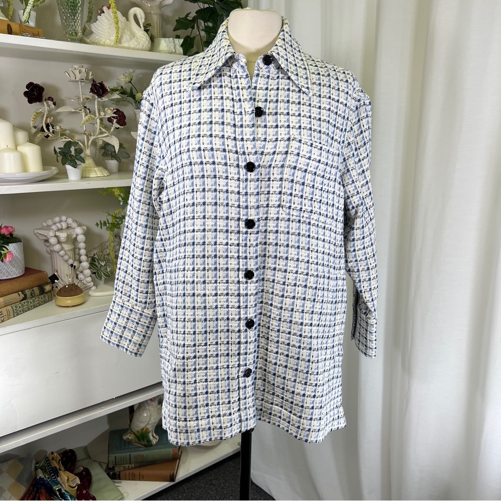 Club Monaco Blue and Green Textured Shirt Jacket Shacket